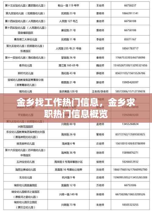 金乡求职热门信息及工作概览